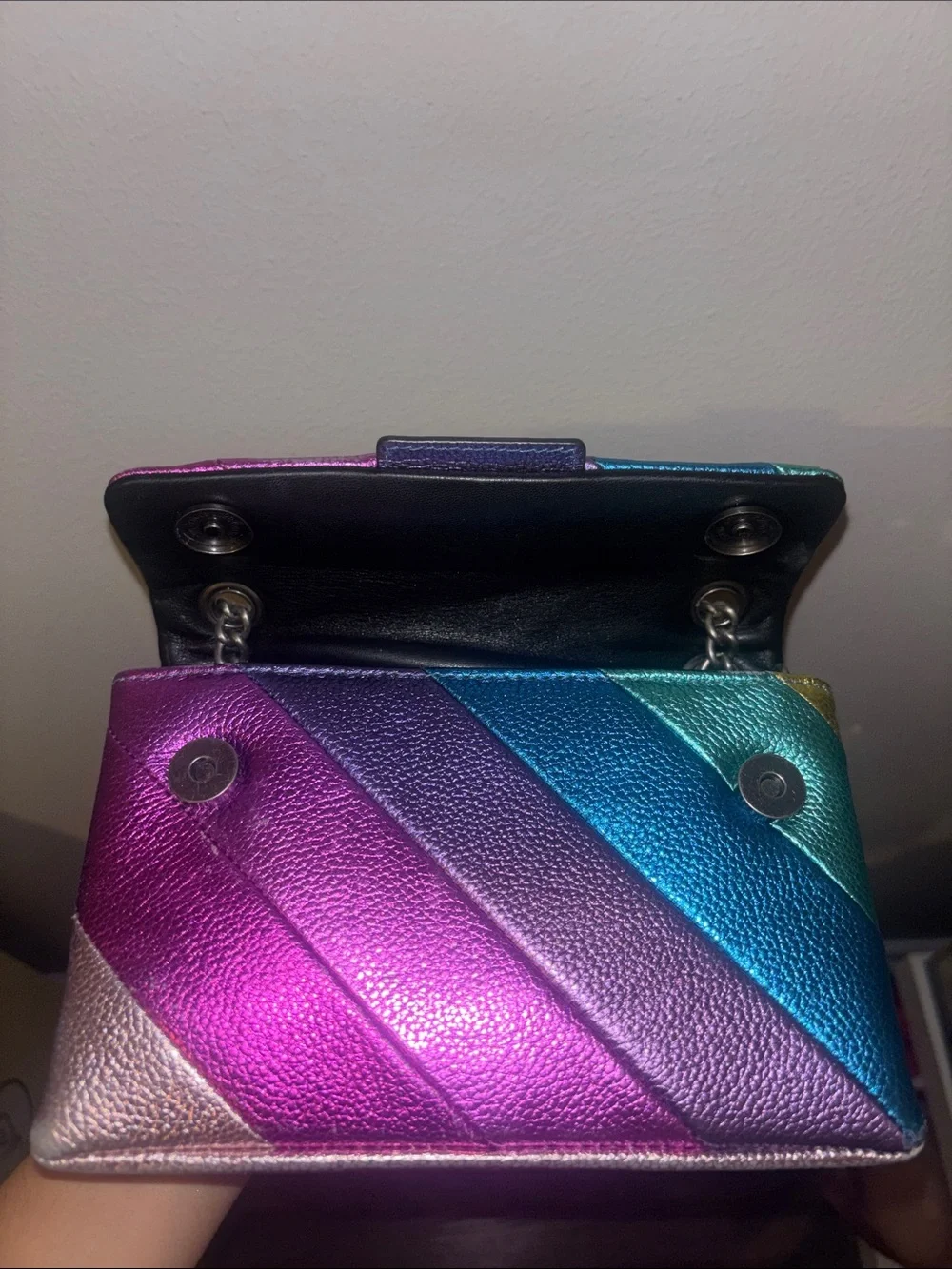 Kurt Geiger Metallic Rainbow Leather Shoulder Bag in Pink, Purple, Blue, Green